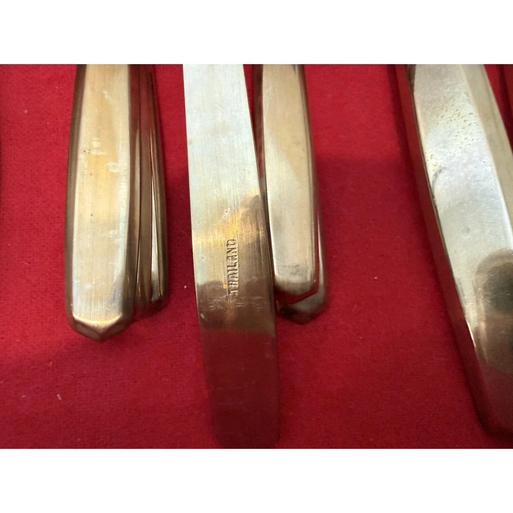 Vintage‎ Thai Brass Flatware Set. Service For 8 29 Piece Set Gold Tone with Case